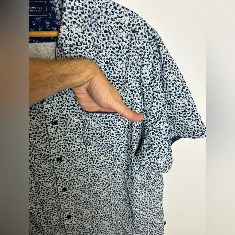 7 Diamonds 4 Way‎ Stretch Men's Blue Patterned Shirt Short Sleeve Size XL Button